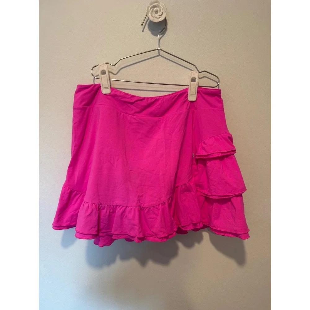 Lilly Pulitzer Luxletic Emalee Meryl Nylon Skort Pink UPF 50 Ruffle Large 29516